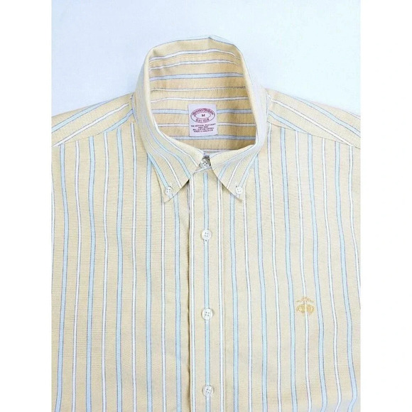 Brooks Brothers Medium Mens Embroidered Chest Logo Butternut Squash Stripe Shirt - Picture 1 of 12